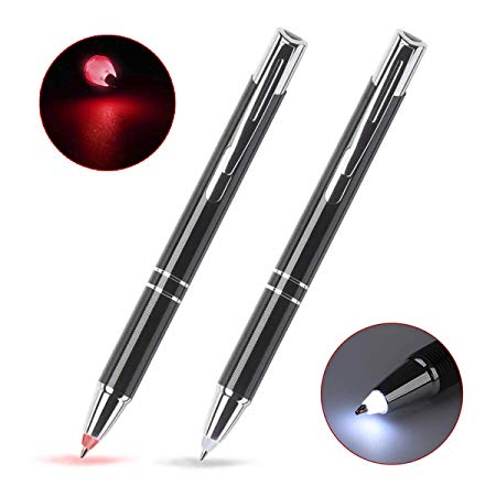 Lighted Tip Pen, Glowseen 2-Pack Technical Pens Light Up Pen with Light, LED Lighted Pen for Writing in The Dark (Red Light and White Light)