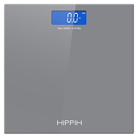 Hippih 400lb / 180kg Electronic Bathroom Scale with Tempered Right Angle Glass Balance Platform and Advanced Step-On Technology, Digital Weight Scale has Large Easy Read Backlit LCD Display D-013