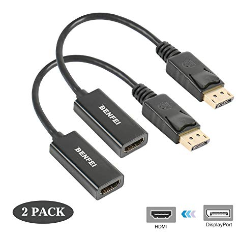 DisplayPort to HDMI Adapter 2 Pack, Benfei DP Display Port to HDMI Converter Male to Female Gold-Plated Cord Compatible Lenovo Dell HP Other Brand
