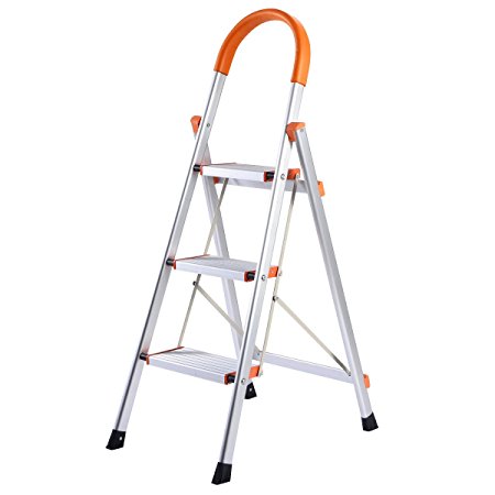 Giantex Non-slip 3 Step Aluminum Ladder Folding Platform Stool 330 lbs Load Capacity