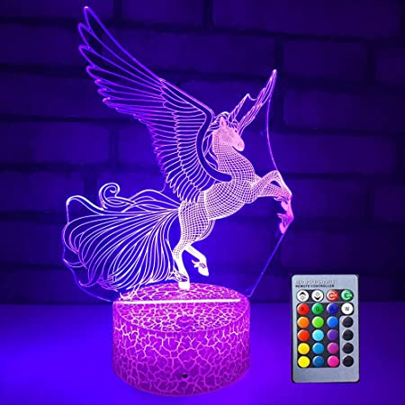 eTongtop 3D Unicorn Night Light for Girls, Unicorn Toys Light 16 Colors Bedside Lamp Touch&Remote Control Birthday Gifts for 2 3 4 5 6 7 8 Year Old Girl and Unicorn Fans (Flying Unicorn)