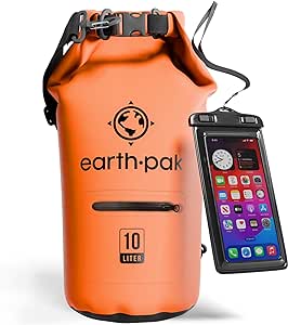 Earth Pak Dry Bag – wasserdichter Packsack mit Reißverschluss Tasche, Schultergurt und wasserfester Handyhülle – ideal beim Kajak Fahren, Camping, Angeln, Bootfahren und Rafting