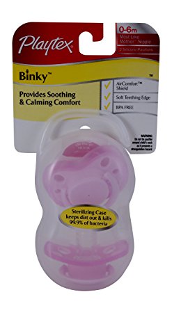 Playtex 2 Pack Binky Silicone Pacifier, Newborn 0 to 6 Months (Pink)