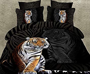 Sandyshow 3pcs Tiger Microfiber Duvet Cover Sets 3D Tiger Bedding Full/Queen Size For boys And Girls Wrinkle, Fade, Stain Resistant,Hypoallergenic (Full/Queen, Tiger 2)
