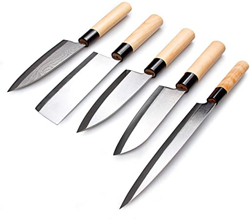 Waterboss Sushi & Sashimi Chef’s Knives,Set of 5 Japanese Sushi Chef Knives - Sashimi-Santoku-Nakiri-Deba Knife,Ultra High Carbon Steel Blades
