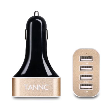 TANNC 4 Ports USB Car Charger (48W / 9.6Amps) - Portable Smart Rapid Charging (LED Charging Power Indicator) for iPhone 6s / iPhone 6s Plus / iPhone 6 / iPhone 6 Plus / iPad / Other Devices - Black