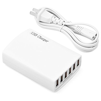 USB Charger 60W 6-Port USB Wall Charger Desktop Charger with Smart Identification for iPhone, iPad Pro /Air 2 / mini/ iPod, Galaxy S7 / S6 / Edge / Plus, Note 5 / 4, LG, Nexus, HTC and More – White