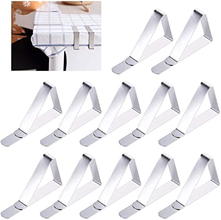 Tablecloth Clips，Picnic Table Clip，Stainless Steel Table Clips Rust-Free,Windproof for Outdoor Indoor Party, Camping, Wedding (Pack of 12)