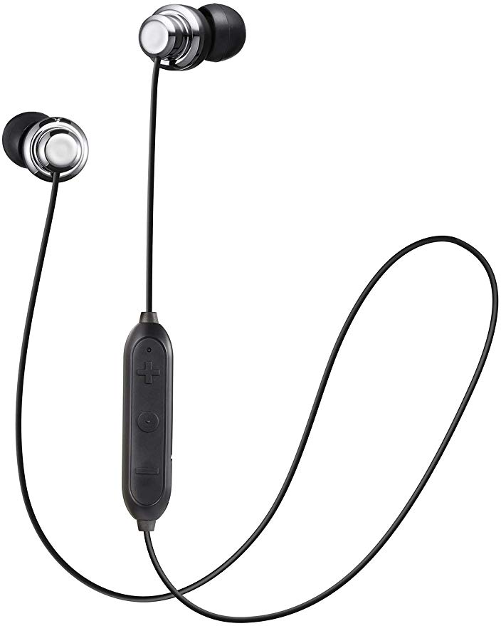 JVC Wireless Earbud Headphones, Sweat Proof, 5 Hours Long Battery Life, Secure and Comfort Fit with 3 Button Remote - HAFY8BTS (Silver)