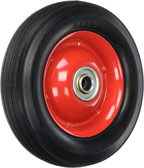 Shepherd Hardware 9590 6-Inch Semi-Pneumatic Rubber Tire, Steel Hub with Ball Bearings, Ribbed Tread, 1/2-Inch Bore Centered Axle