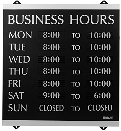 Headline Sign HeadLine Century Series 14x13 Inch Business Hours Sign, Black and Silver (4247)