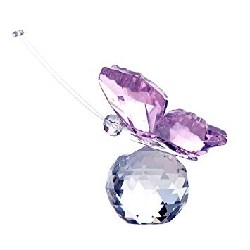 Waltz&F Crystal Butterfly Figurine Paperweight with Crystal Ball for Home Decoration,Pink