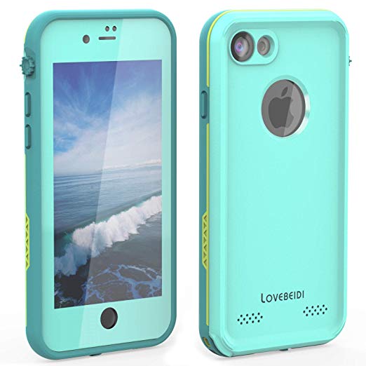 LOVE BEIDI iPhone 8 7 Waterproof Case Cover Built-in Screen Protector Fully Sealed Life Shockproof Snowproof Underwater Protective Cases for iPhone 8 7-4.7" (Cyan/Green/Mint Green)