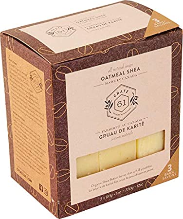 Crate 61 Oatmeal & Shea Soap 3 pack, 100% Vegan Cold Process, Ideal for dry skin, for men and women, face and body. ISO 9001 certified manufacturer