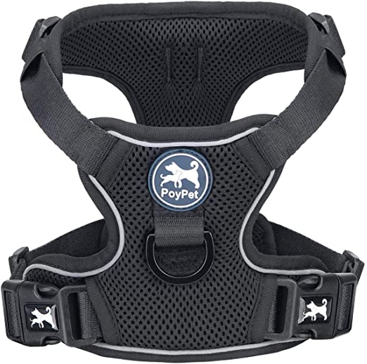 PoyPet Reflective Soft Breathable Mesh Dog Harness Choke-Free Double Padded Vest with Adjustable Neck and Chest