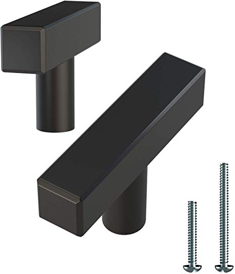 Alpine Hardware | T-Bars and T-Knobs | Kitchen Cabinet Hardware/Dresser Drawer Handles ([2" Length] Square Matte Black T-Knob, 25 Pack)