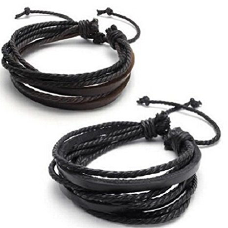 UDTEE New/Fashion Handmade Original Tribe 2-pack Leather Black & Brown Bracelets - Fashion Adjustable Leather Wristband and Rope Cuff Bracelet - Great for Men, Women, Teens, Boys, Girls