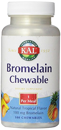 KAL Bromelain Chewable Tablets, Tropical Flavor, 100 mg, 100 Count