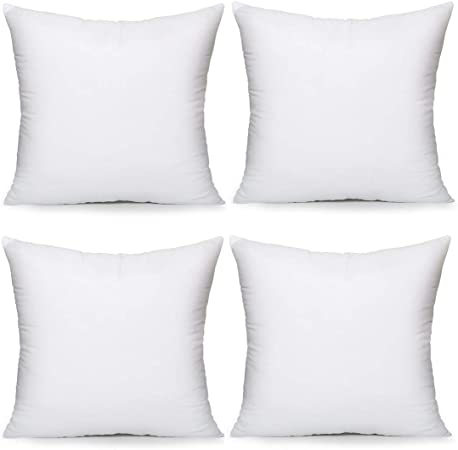 MoonRest 4 Pack Synthetic Down Square Pillow Insert Form Sham Stuffing, 100% Down Alternative Microfiber Lined with Woven Cotton Cover for Throw Pillow, Sofa Couch Cushion- Set of Four 14 x 14 Inch
