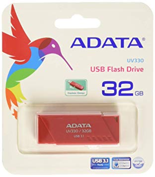 ADATA UV330 USB 3.1 Capless Retractable Flash Drive 32 GB, Red - (AUV330-32G-RRD)