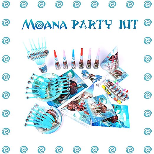 Moana Birthday Party Supplies and Decorations - 117 Items Pack For 8 Guests - BONUS Gift: The Necklace Heart of Te Fiti