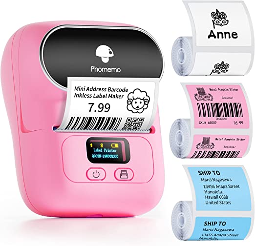 Phomemo Label Printer-M110 Label Maker, Bluetooth Thermal Label Printer for Barcode, Address, Mailing, Price Tag, Pictures, Jewelry, Clothing, Portable&Compact, use for Phone&PC, with 3 Roll Labels