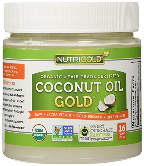 Organic Coconut Oil, Extra Virgin, Cold Pressed, Unrefined, Non-GMO - 16 ounce (1 lb.) Use for Cooking, Hair and Skin - Hexane-Free Extraction and Fair-Trade Certified