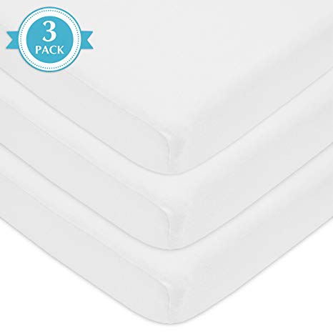 American Baby Company 3 Piece Cotton Value Jersey Knit Fitted Portable Mini Sheet, White, 24" x 38" x 5"
