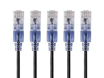 Monoprice Cat6A 6in Black 5-Pk Patch Cable UTP 30AWG 10G Pure Bare Copper Snagless RJ45 SlimRun Series Ethernet Cable