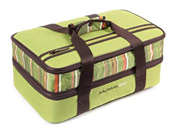 Rachael Ray Expandable Lasagna Lugger, Double Casserole Carrier for Potluck Parties, Picnics, Tailgates - Fits two 9"x13" Casserole Dishes, Green