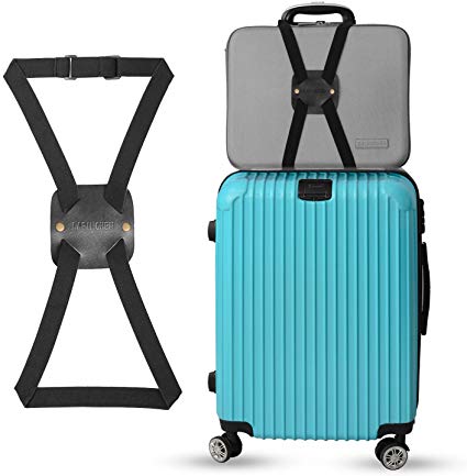 Bag Bungee Luggage Straps Made by Genuine Leather – An Adjustable and Portable Travel Suitcase Accessory (Black)