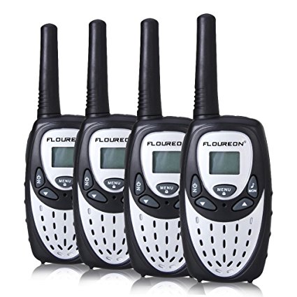 FLOUREON 4 Set Walkie Talkies Two Way Radios Long Range 3000M (MAX 5000M open field) UHF Handheld Walkie Talky for Outdoor Camping(Silver)