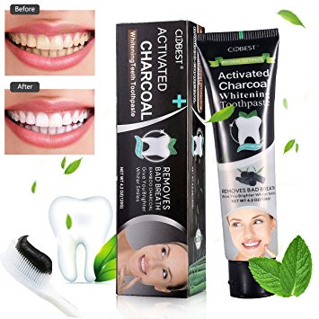 Activated Charcoal Teeth Whitening Toothpaste - Fresh Mint toothpaste - Bamboo Charcoal Black Toothpaste – REMOVES BAD BREATH and TOOTH STAINS - Daily Oral Hygiene Teeth Care