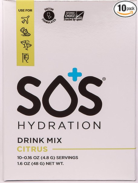 SOS Hydration Citrus Organic Electrolyte Hydration Powder Mix 10ct