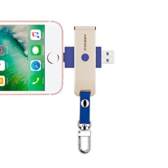 [Apple MFI Certified] Memory Card Reader for iPhone, MOMAX Lightning USB i-Flash Drive USB3.0 dual connector Micro SD Card reader for iPhone iPad iPod with APP and file encryption,Champagne