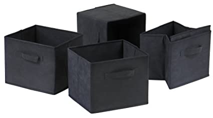 Winsome Wood Capri Foldable Fabric Baskets, Set of 4, Black