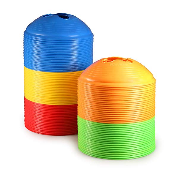 Kevenz Thicker Soccer Discs Cones (Yellow/Red/Green/Blue/Orange) (100 Counts Discs_Red/Yellow/Green/Blue/Orange)