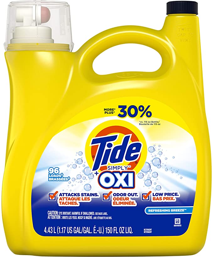 Tide Simply   Oxi Liquid Laundry Detergent, Refreshing Breeze, 96 Loads, 150 Fl Oz