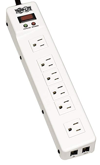 Tripp Lite 6 Right Angle Outlet Surge Protector Power Strip, 15ft Long Cord, Tel/Modem Protection, Metal, RJ11, 75,000 INSURANCE (TLM626TEL15)