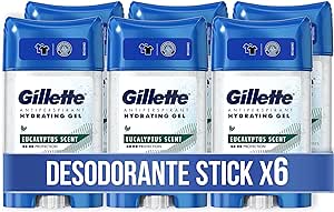 Gillette Hydra Gel Desodorante Antitranspirante Eucalipto Para Hombre, 70 ml x 6