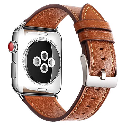 For Apple Watch Band 42mm, Genuine Leather For iWatch Bands 42mm Dark Brown