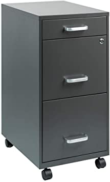 BHBL Mobile Metal File Cabinet with Lock Key Sliding Office Vertical 3-Drawer Filing Cabinet for Home with Wheels
