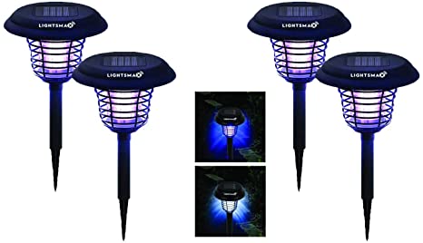 LIGHTSMAX Solar Powered Light Mosquito & Insect Bug Zapper Cordless LED/UV Radiation Repellent Lamp | Fly Pests Outdoor Stake Landscape Fixture for Camping, Gardens, Pathways, and Patios (4)
