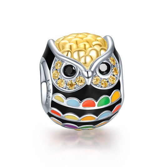 NinaQueen 925 Sterling Silver Gold Plated Owl Charms with Zirconia, Fine Women Jewelry Fits Pandora Bracelet **Ideal Mothers Day Gift for Her**