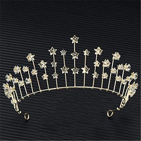 FUMUD Gold Star Hairbands Bride Tiaras and Crowns Wedding Crown Rhinestone Bridal Wedding Hair Accessories