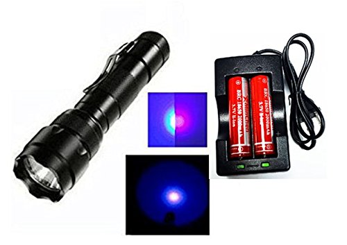 Minchen Wf-502b 1 Mode 395-410nm UV-Ultraviolet Led Flashlight  2pcs 3.7v. Rechargeable Battery and charger, UV Ultraviolet LED Flashlight Torch with Features Money Detector