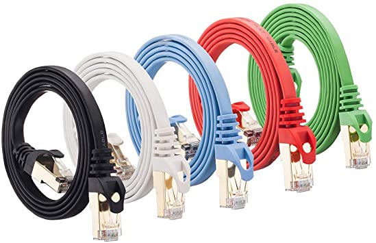 cat7 Ethernet Cable, 5 Pack 3ft CAT7 Snagless RJ45 Ethernet Network LAN Flat UTP Patch Router Cable Ethernet LAN Cable UTP Cord Laptop Internet Cable for Modem, Router, LAN, Computer