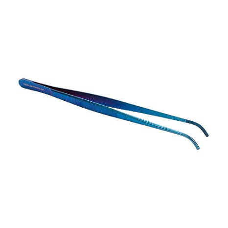 9.4" Slant Nose Tweezers, Food Tweezers, Presentation Tweezers, Food Grade Tweezers - Perfect Point - Titanium Blue - 1ct Box - Restaurantware