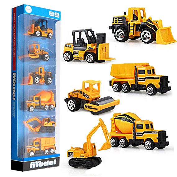 Tonka Trucks,Gimilife Small Toy Construction Vehicles 6 Pcs,Friction Powered Push Toddlers&Kid Mini Toy Trucks Cars,Assorted Play Vehicles for Age 3 Years and Up Boys and Girls best Gift
