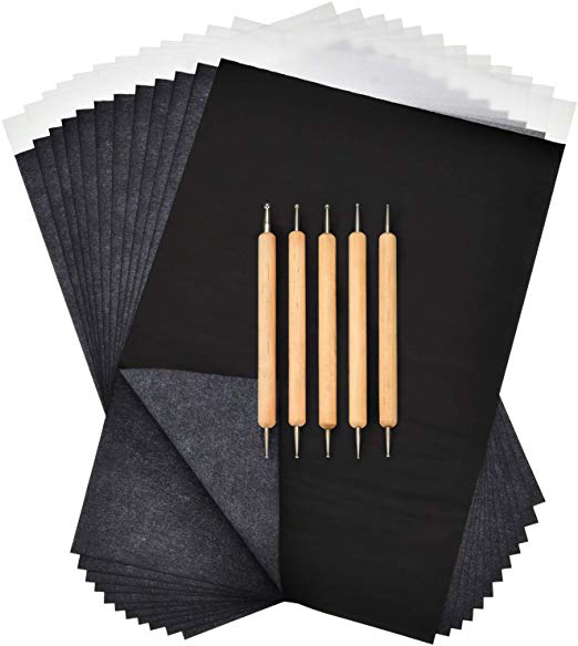 Boao 100 Sheets Black Carbon Paper Transfer Tracing Paper and 5 Pieces Double Ended Tracing Stylus Dotting Tools for Wood Paper Canvas